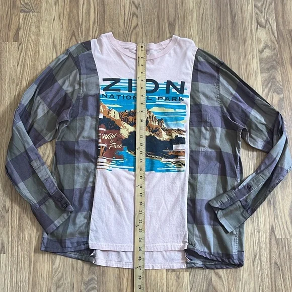 Zion National Park Flannel Sweatshirt Shirt upcycled no size - Picture 5 of 7